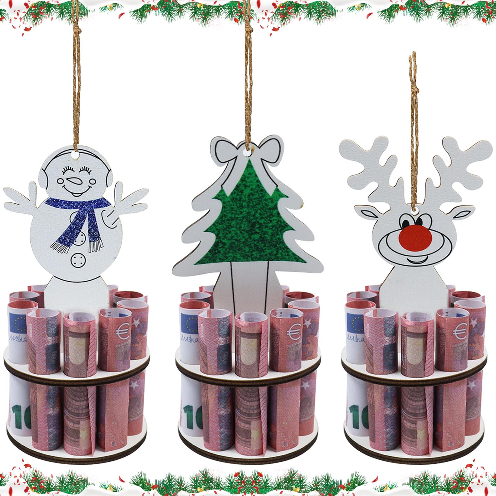 Decoración de Árbol de Navidad, Decoración de Mesa de Madera, Colgante de Árbol de Navidad, 3 Unidades, Madera, Soporte para Dinero de Navidad, Plantillas de Troquelado Colgante, Regalo de Dinero