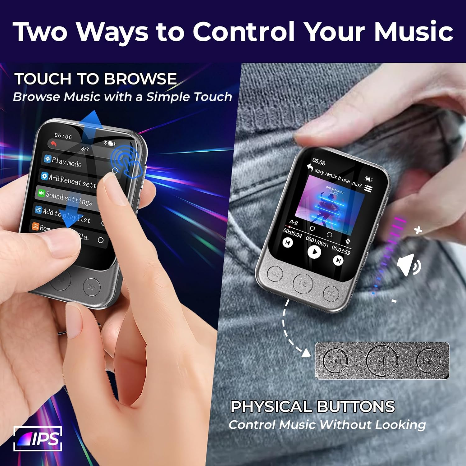 32GB Clip MP3 Player with Bluetooth 5.3 & Speaker, Only 1.2 Oz