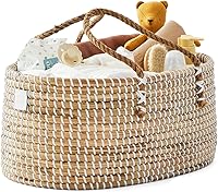 BEBE BASK Lily Award-Winning Handmade Seagrass Diaper Caddy Organizer with Cotton Divider - Premium Nursery Basket (Natural White)