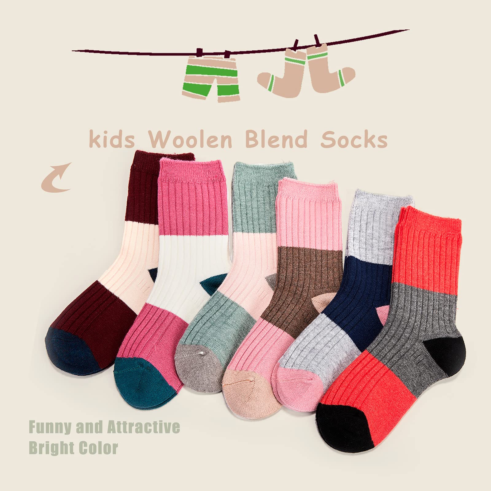 HowJoJo Mädchen Wollsocken Kinder Crew Nahtlos Winter Warme Thermosocken 6er Pack