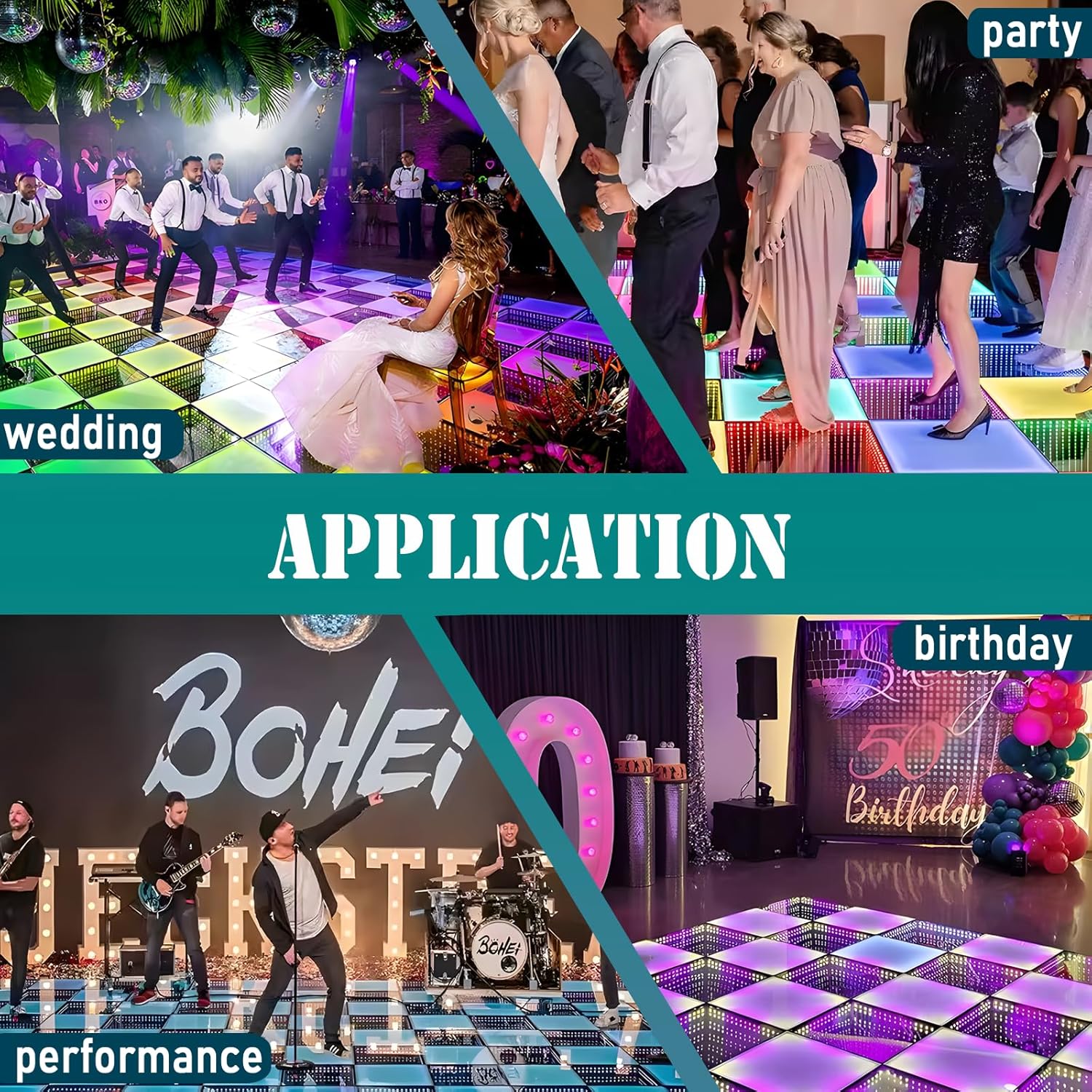 3D Dance Floor Stage Lights Tempered (8 * 8ft) Glass with Flight Case Infinity Mirror Panel 3D Effect LED Dance Floor for Wedding Party (3D&RGB+Wired)