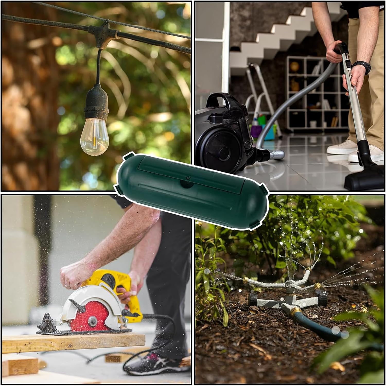 2 Pack Outdoor Extension Cord Cover, Weatherproof Resistant Seal,Adjustable Compartment Protect Wires,Plugs(Green 2-Pack)