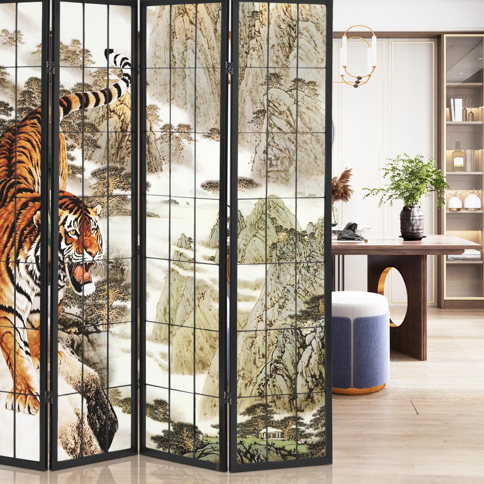 Divisorio Decorativo A 3 Pannelli Pieghevole In Mogano Con Telaio In Rattan Naturale Pomezia 72976987