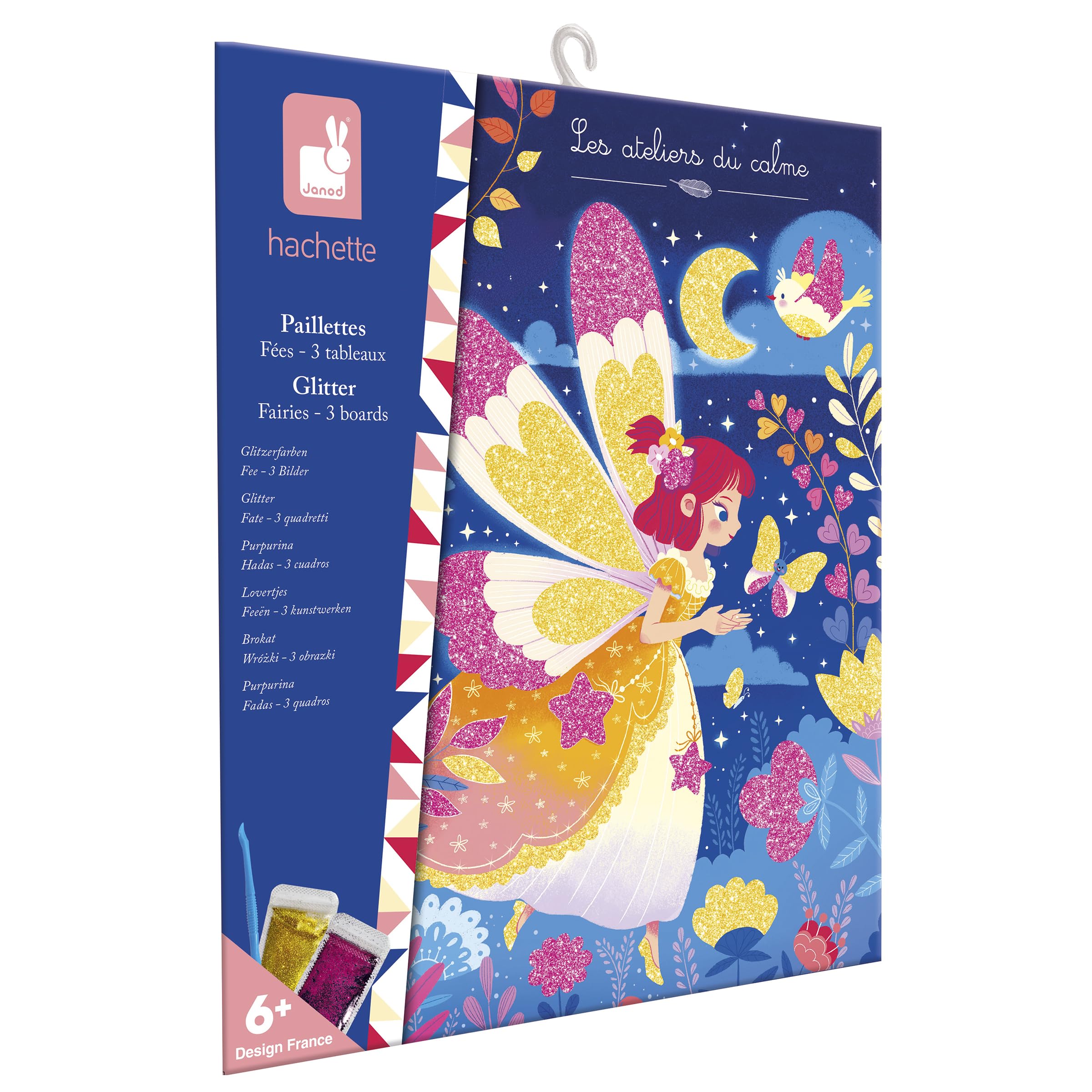 Janod - Fairy Glitter Set - 3 Pictures to Decorate with Glitter - Creative Leisure Kit for Children - Fine Motor Skills and Creativity Learning - Ages 5 and up