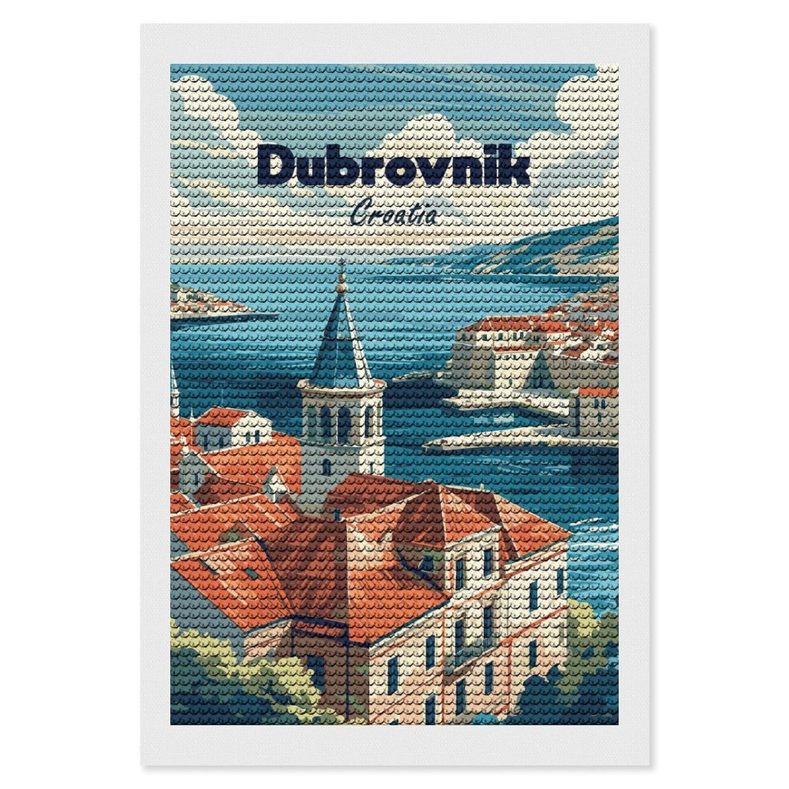 Junmoney Dubrovnik Croatia Travel (4) 5D Diamond Painting Kit 8"x12", Relaxing DIY, Mindful Craft Project, Full Kit Included, Thoughtful Present