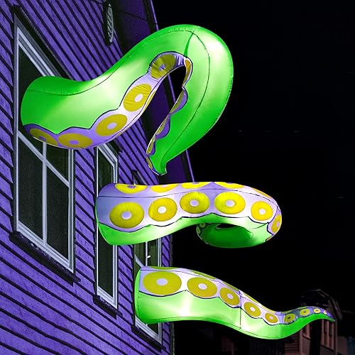 Vista 9 de Joiedomi - 3 piezas inflables de Halloween para decoración al aire libre, tentáculo inflable de pulpo con luces led integradas, decoración de Morado