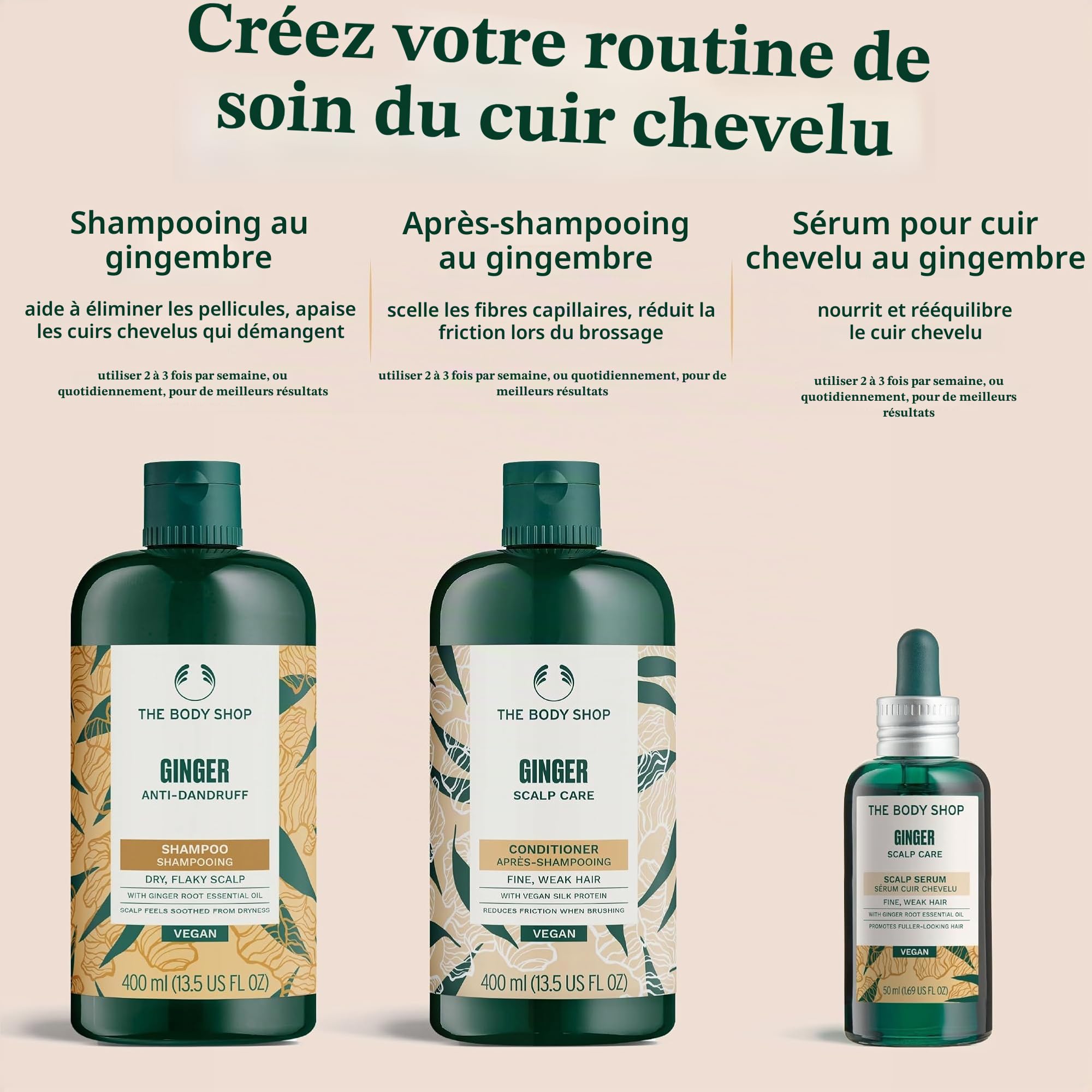 The Body Shop Après-shampoing au gingembre pour cheveux fins et faibles, avec protéines de soie, réduit la friction lors du brossage, végétalien, 400 ml