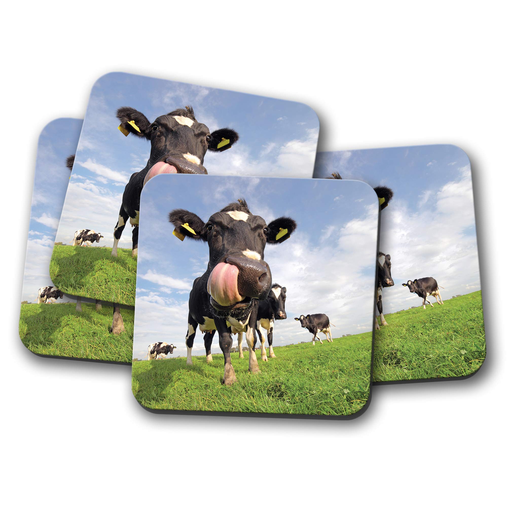 Destination Vinyl Ltd Multicolor 4 Set - Dairy Cow Coaster - Friesian Cattle Farm Farmer Funny Dad #15595
