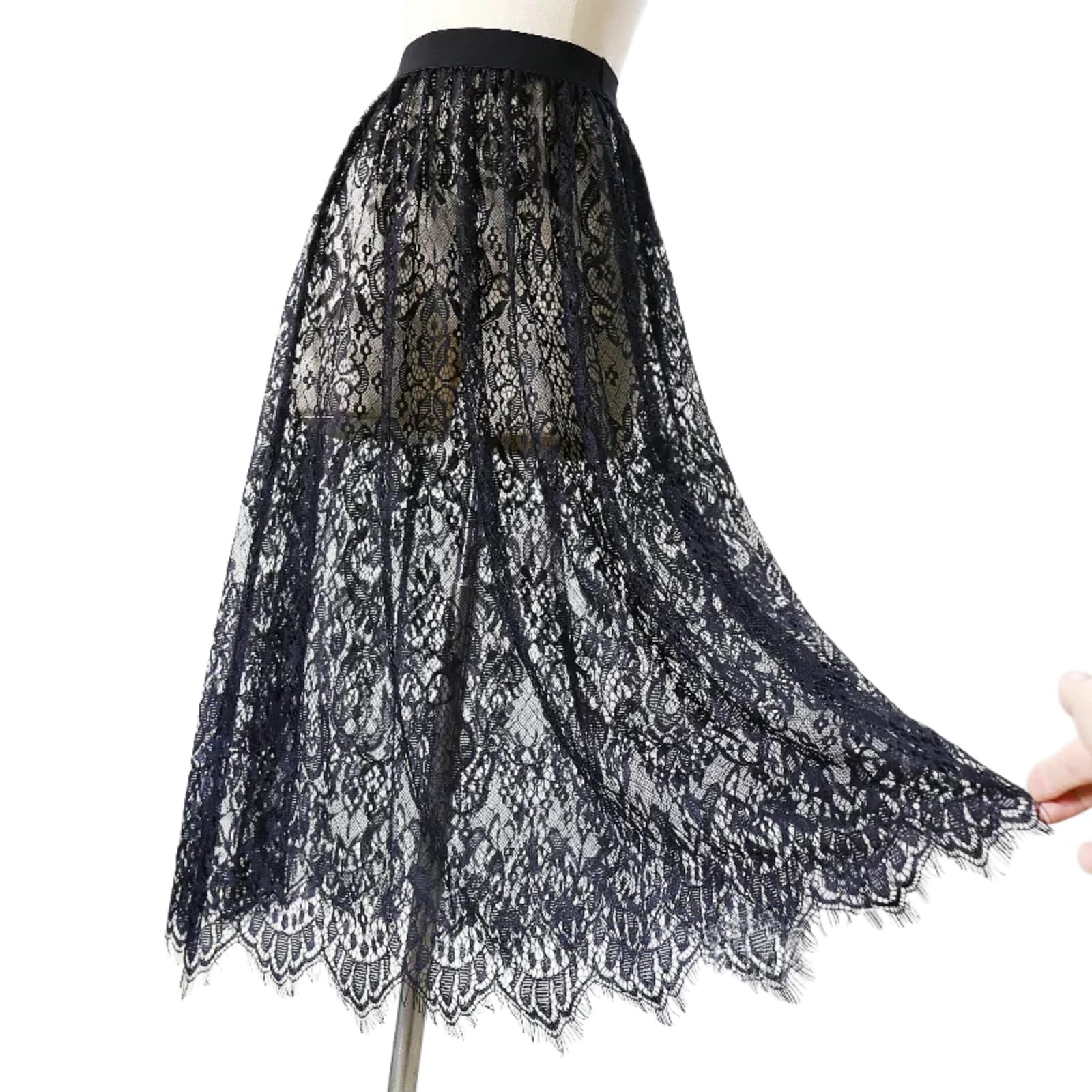 Minifalda Falda Elegante De Malla Las Mujeres Midi Cintura Alta Tulle Encaje En Capas Fluy Verano La Playa Fiesta Traje Estilo Chic-Lace White-One Size