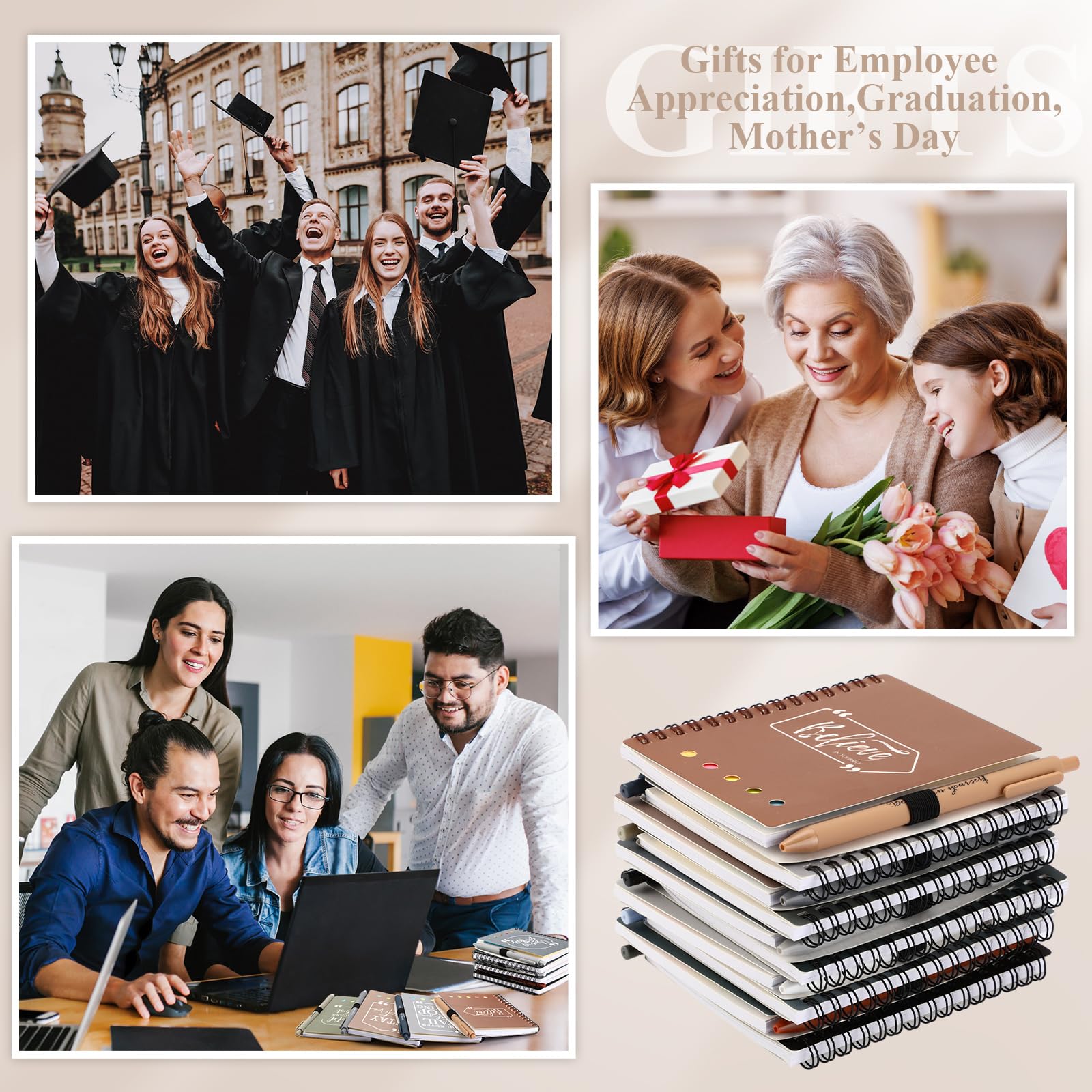 Tenceur Lot de 30 carnets à spirales inspirants en vrac avec stylos à bille de motivation, bloc-notes autocollant, cadeau de remerciement pour les employés, les enseignants, les collègues
