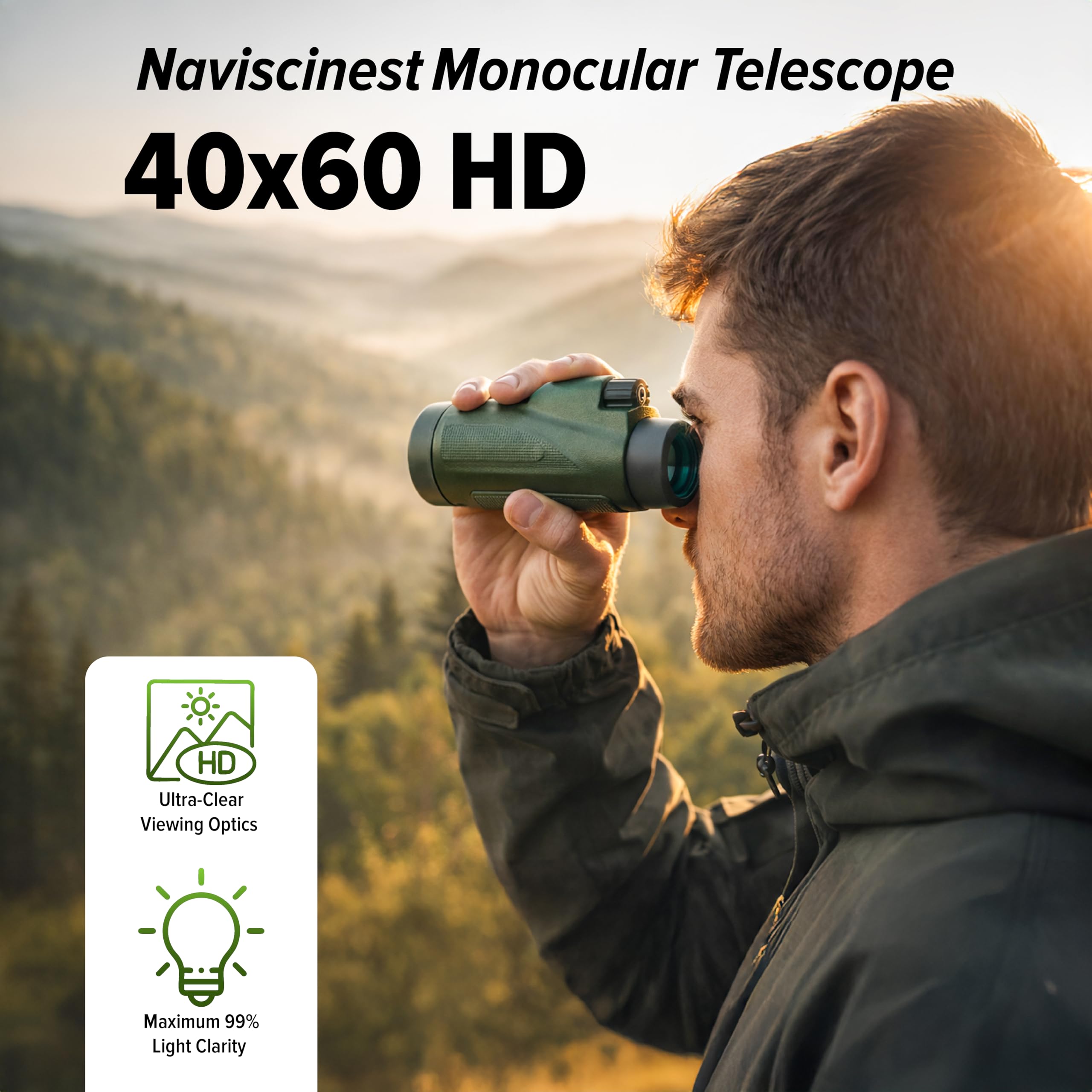 40x60 Monocular Telescope with Smartphone Adapter, High Powered BAK4 Prism FMC Monocular for Kids & Adults, Compact Low Light Vision Telescope for Wildlife, Camping, Travel & Outdoor — Amazon image 2