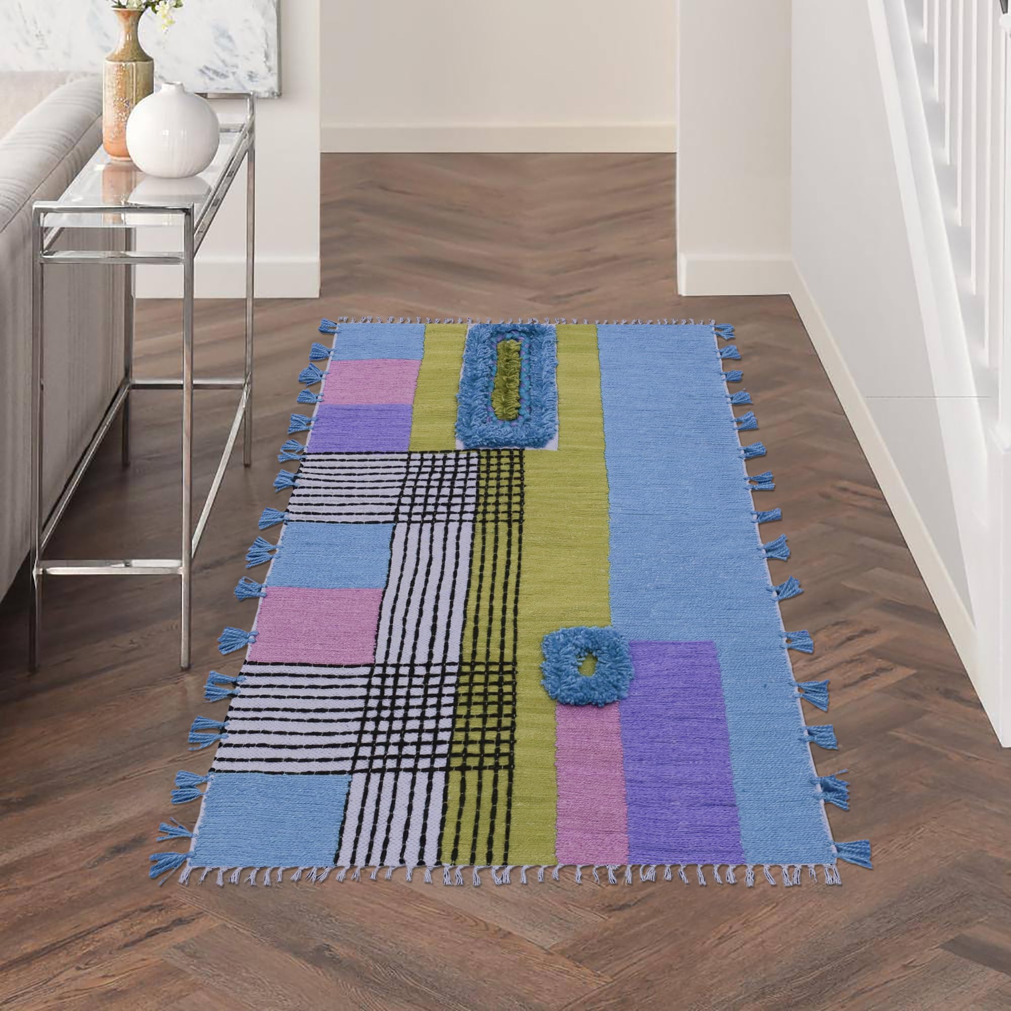 Kelim Teppich, 12,7 x 25,4 cm, für Flachgewebe, Baumwolle, Stickerei, waschbar, für drinnen und draußen, für Zuhause, Foyar, Korridor, Läufer, Flur, Treppenläufer