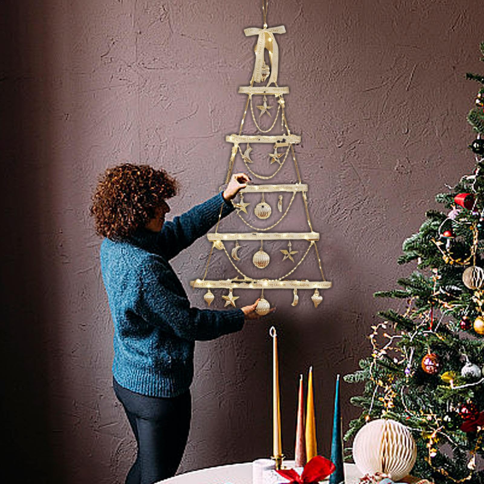 Albero Di Natale Da Parete A Forma Di Albero Di Natale In Legno Con LED