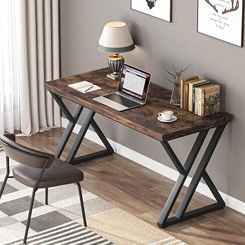 Tribesigns 55-Inch Writing Desk, Computer Office Desk with Metal Legs and Wood Tabletop, Modern Simple Study Table for Writing and Studying, Industrial Laptop Workstation for Home Office