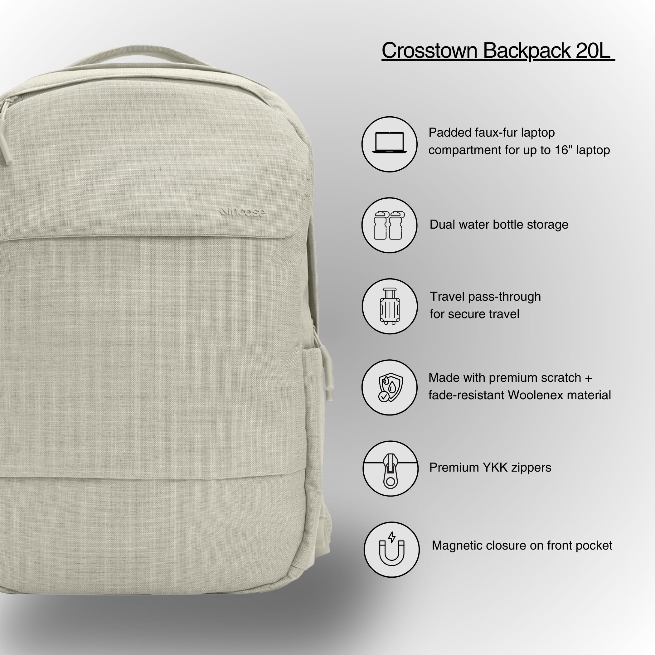 Incase Crosstown Sac à dos de 20 l – Résistant aux intempéries, sac à dos durable avec poche pour ordinateur portable, fonctionnalités pratiques pour les voyages et rangement organisé pour un usage