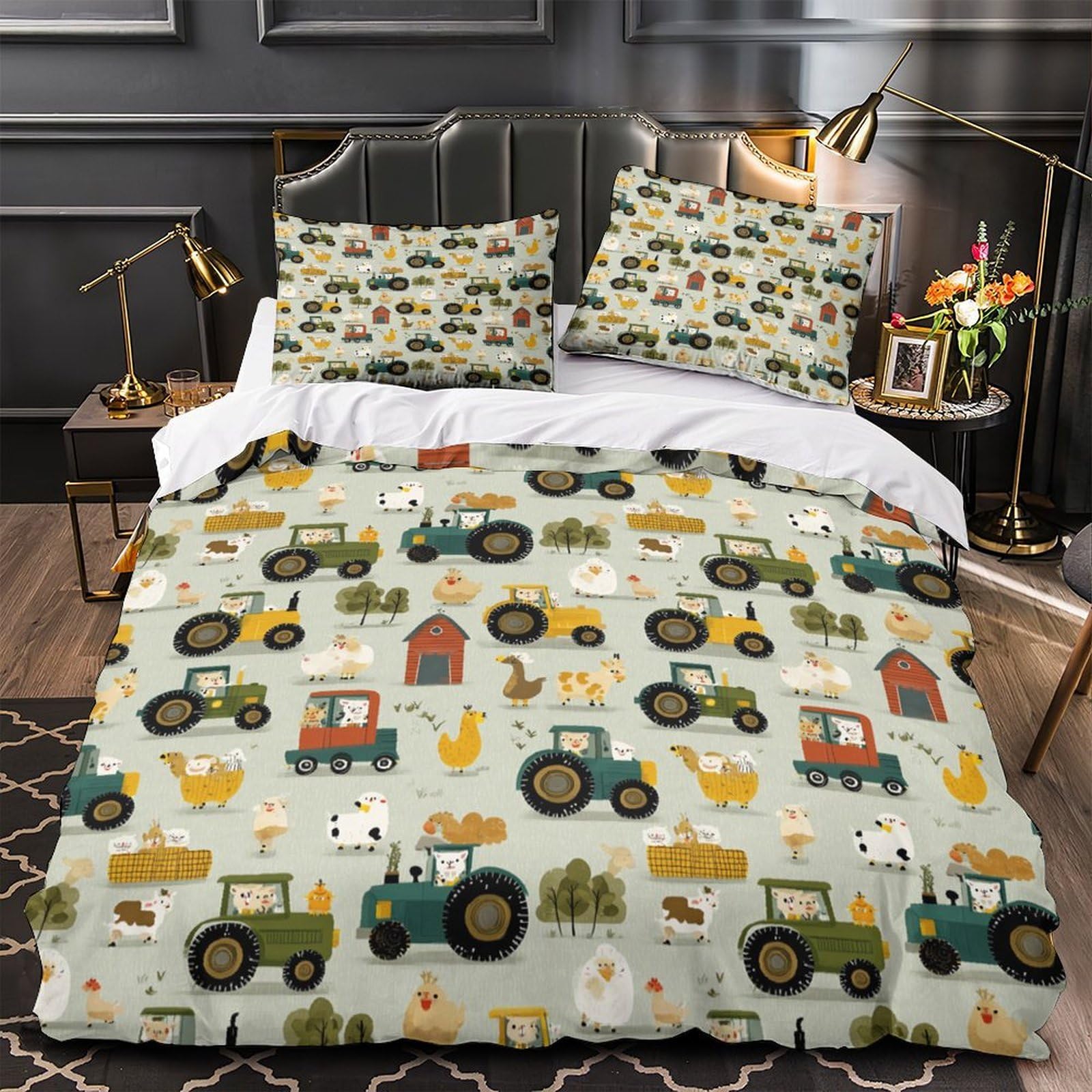 Drap de couette tracteurs agricoles pour une ambiance déco de ferme moderne king size