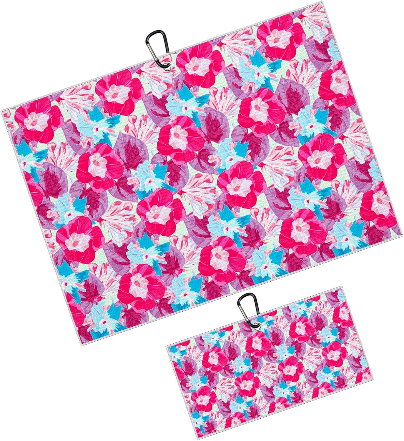 Pink Floral Golf Towel 2 Packs Flowers Golf Towels for Golf Bags Men Women Microfiber Waffle Towel with Clip Funny Gift Accessories