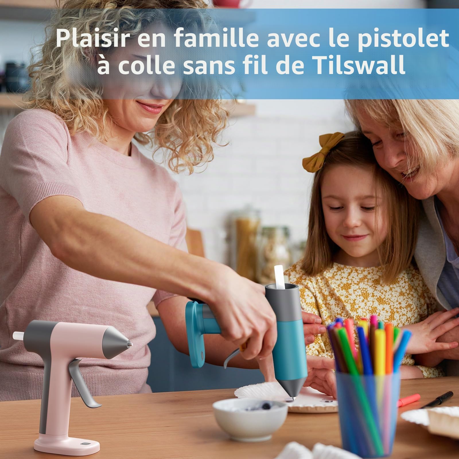 Pistolet à Colle Sans Fil Tilswall - 30s Préchauffage Rapide, Batterie 2Ah Intégrée, USB-C, Arrêt Intelligent - Idéal Bricolage, Loisirs Créatifs et Petites Réparations, Bleu