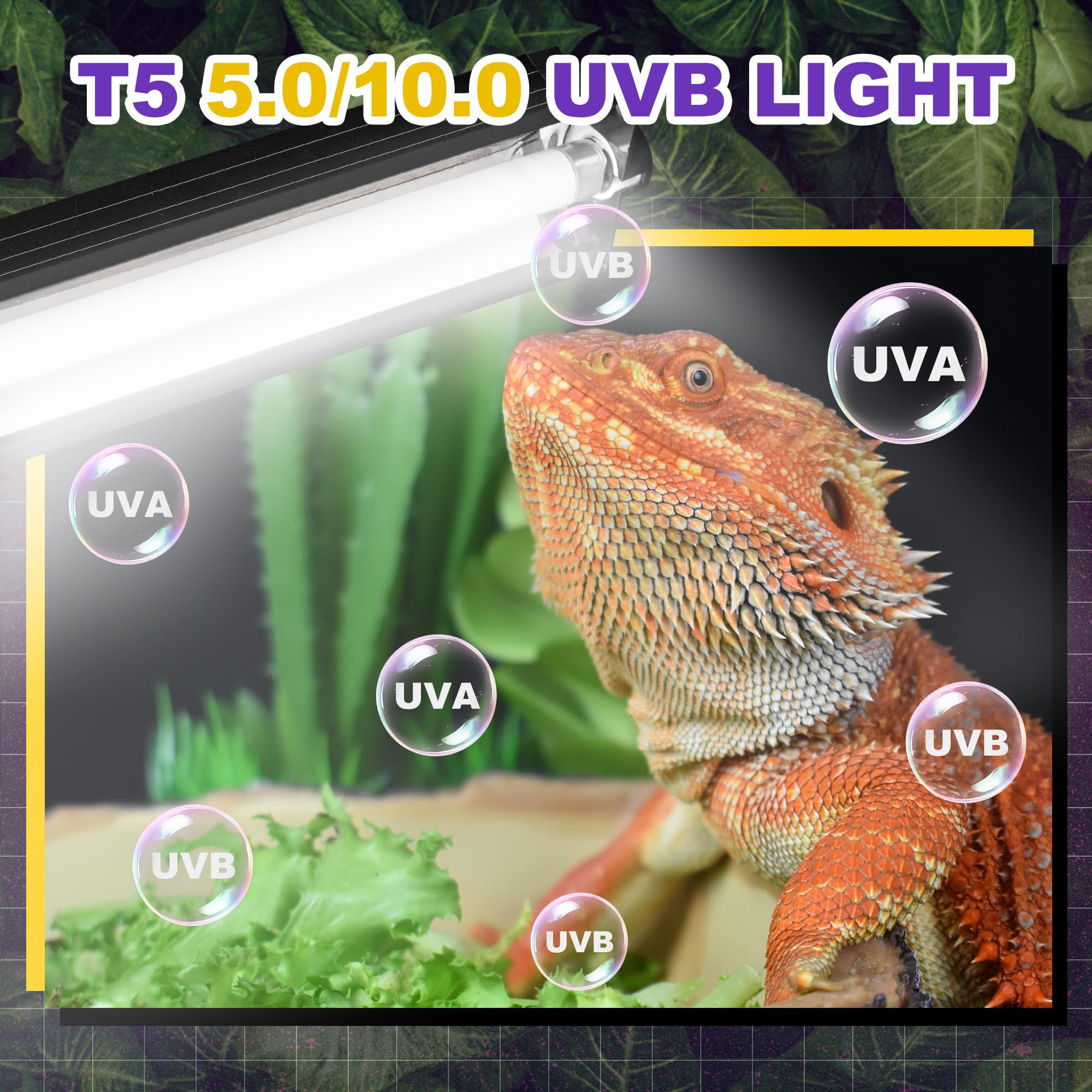 T5 HO UVB Lighting Combo Kit, 8W Reptile Light Fixture with Fluorescent Light Bulbs, Tropical 5.0 UVB Light for Reptiles and Amphibians, Basking Light for Bearded Dragon, High Output Natural Light - image 2