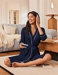 Ekouaer Robes for Women Knee Length Bathrobe Lightweight Kimono Robe 3/4 Sleeve Loungewear Soft Sleepwear with Pockets S-XXL