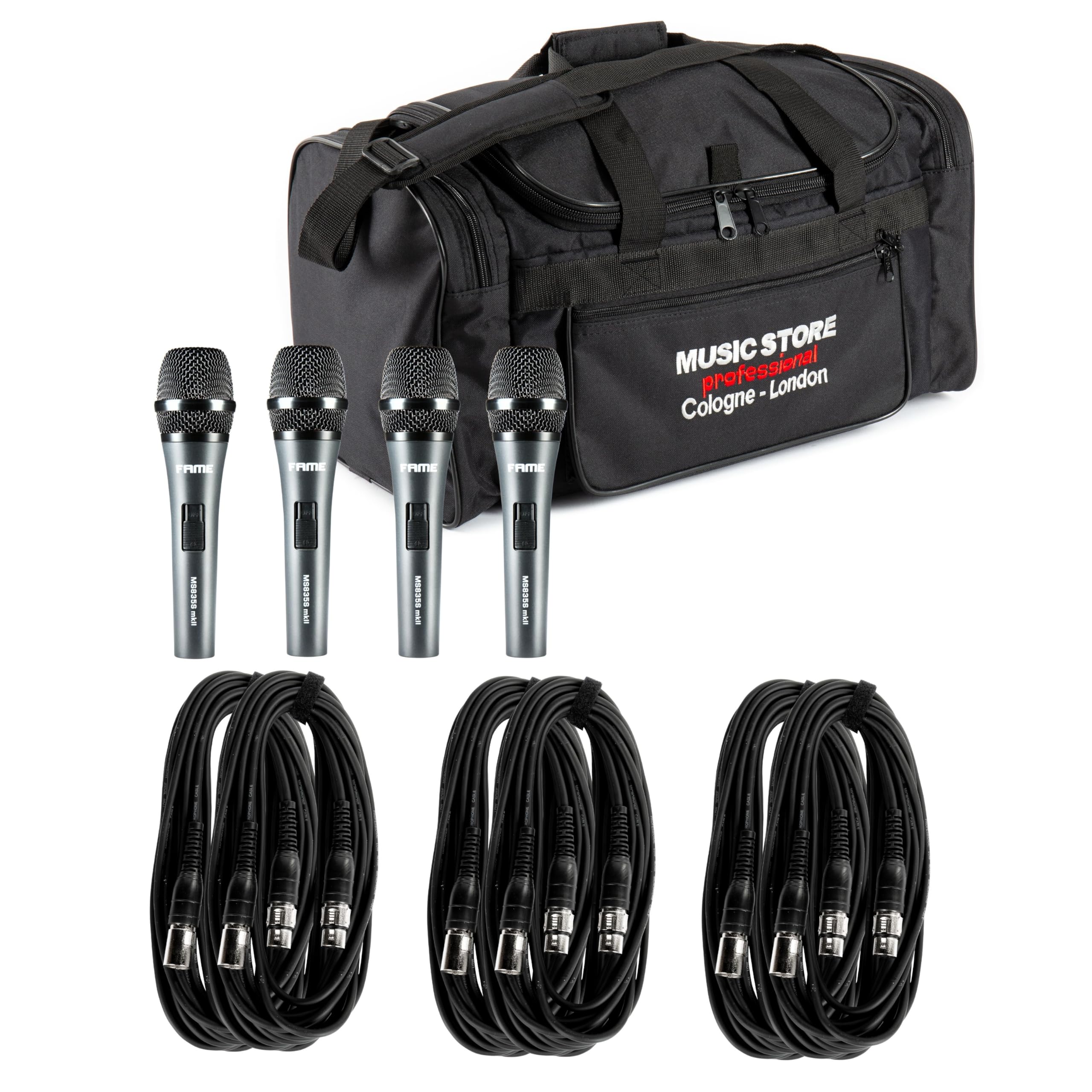 Fame Audio MS 835S MKII Vocalmic Set, Dynamisches Handmikrofon für Vocal/Gesang, Nierencharakteristik, 60-14000 Hz Übertragungsbereich, EIN/Aus-Schalter & Klemme