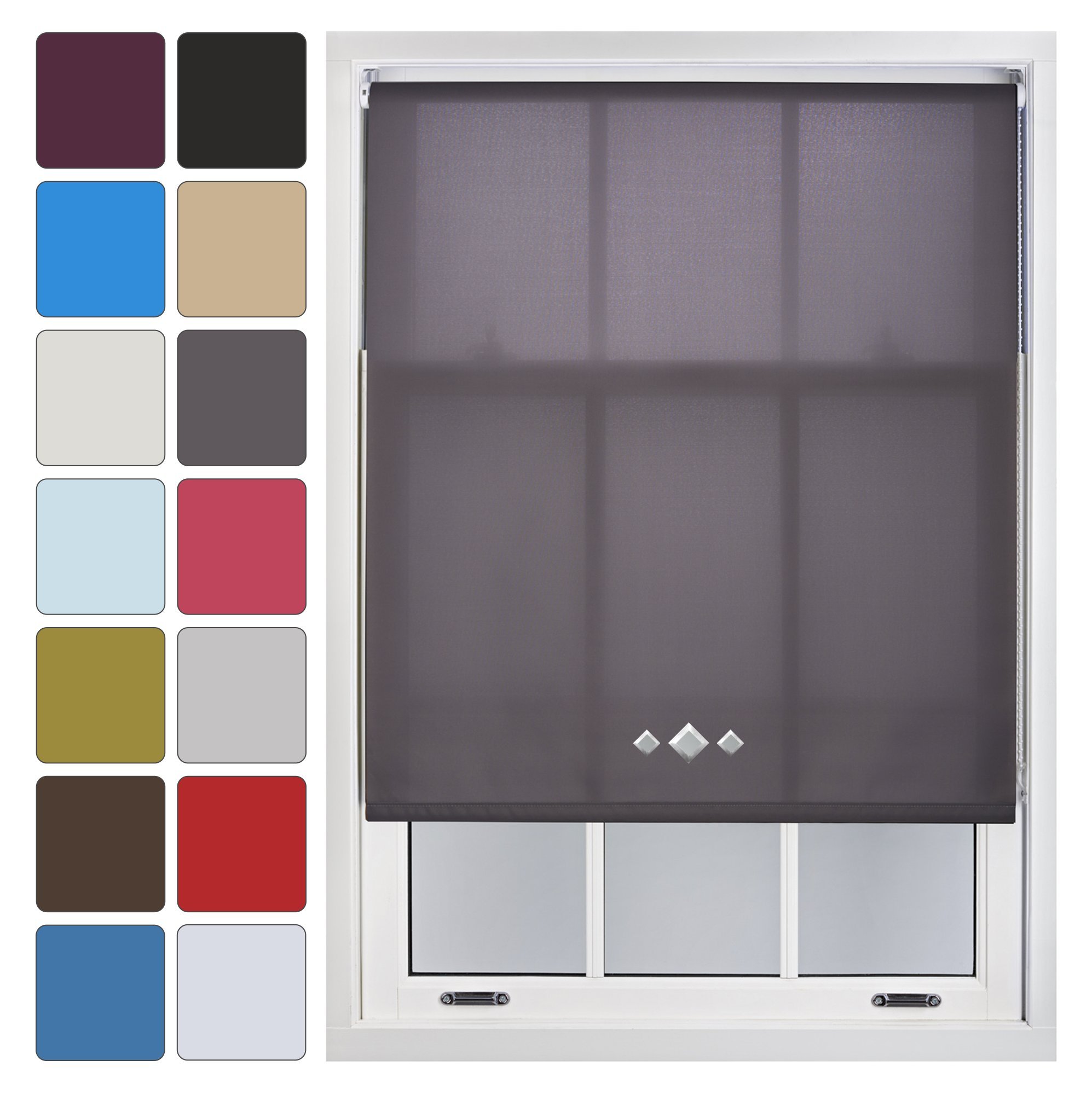 FURNISHED Made to Measure Roller Blinds with Triple Diamond Eyelets, Dark Grey, 120cm x 210cm