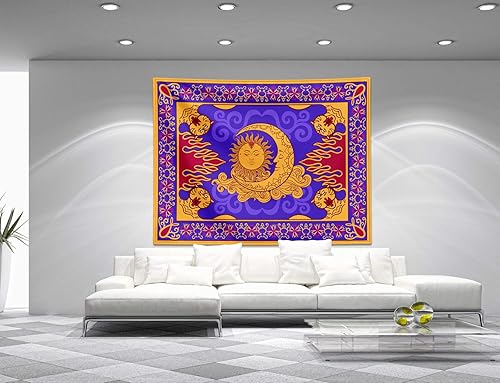 Miniatura 2 de Tapiz mágico para colgar en la pared, tapiz de pared de sol y luna para dormitorio, maravillosa alfombra mágica voladora, divertida cara