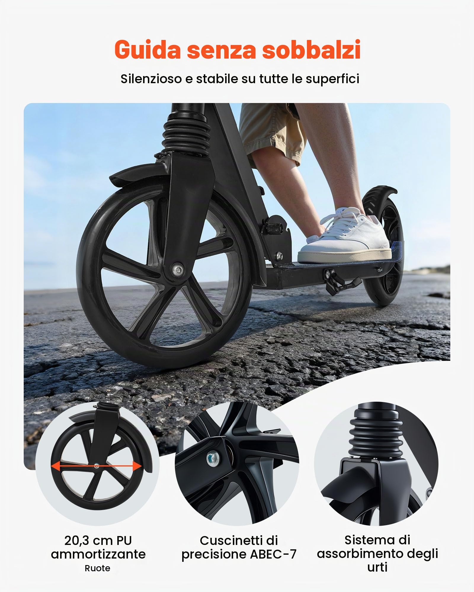 VEVOR Monopattino con 2 Ruote per Bambini da 8 Anni, Monopattino Pieghevole per Mobilità Urbana Carico max. 100kg Altezza Regolabile a 3 Livelli, Pedana Antiscivolo e Freno a Pedale, Nero Viola