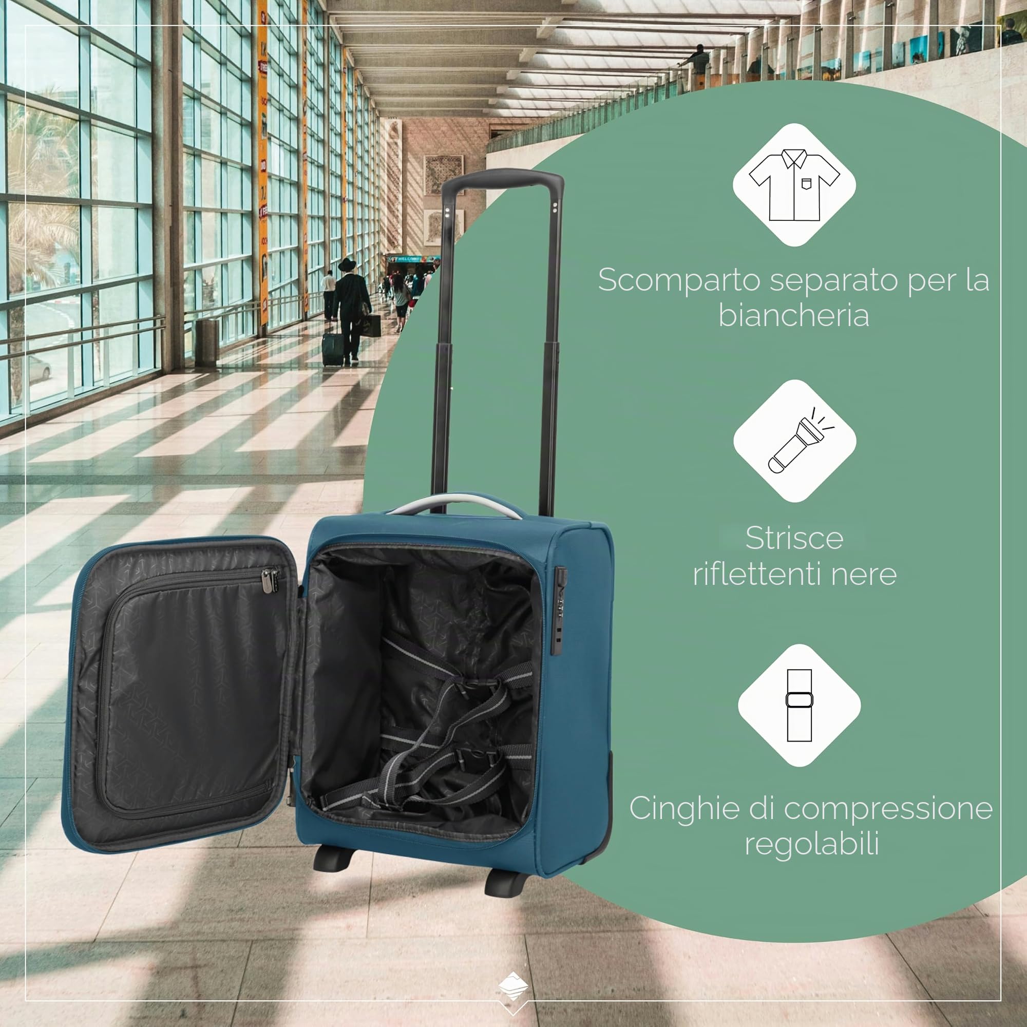 travelite valigia a mano con 2 rotelle per Eurowings, serratura a combinazione integrata, trolley compatto per bagaglio morbido con funzione di aggancio, 40x30x25 cm, 25 l, 1,8 kg