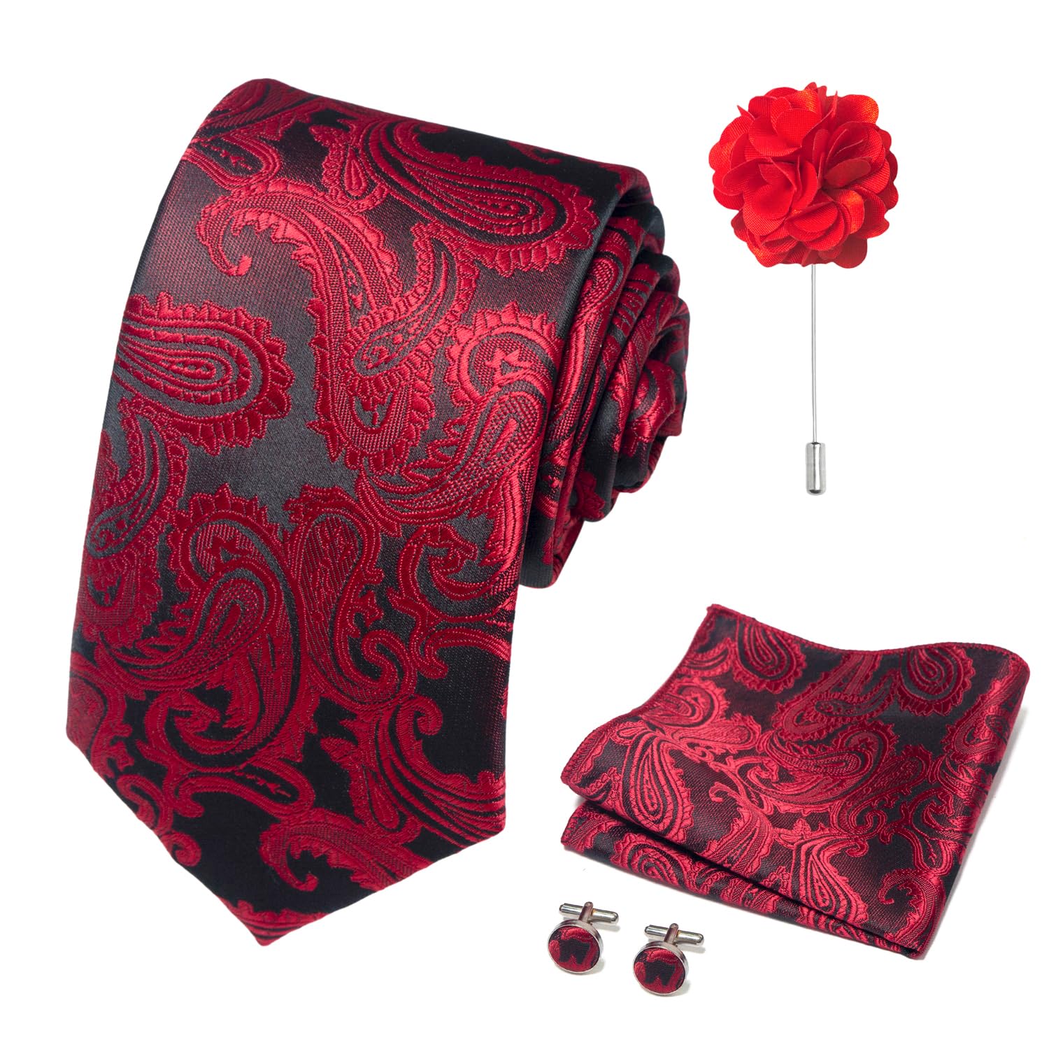 joy alice 70 Colors Ties Set Men Mixed Color Necktie Handkerchief Cufflinks Brooch 3.15 Formal