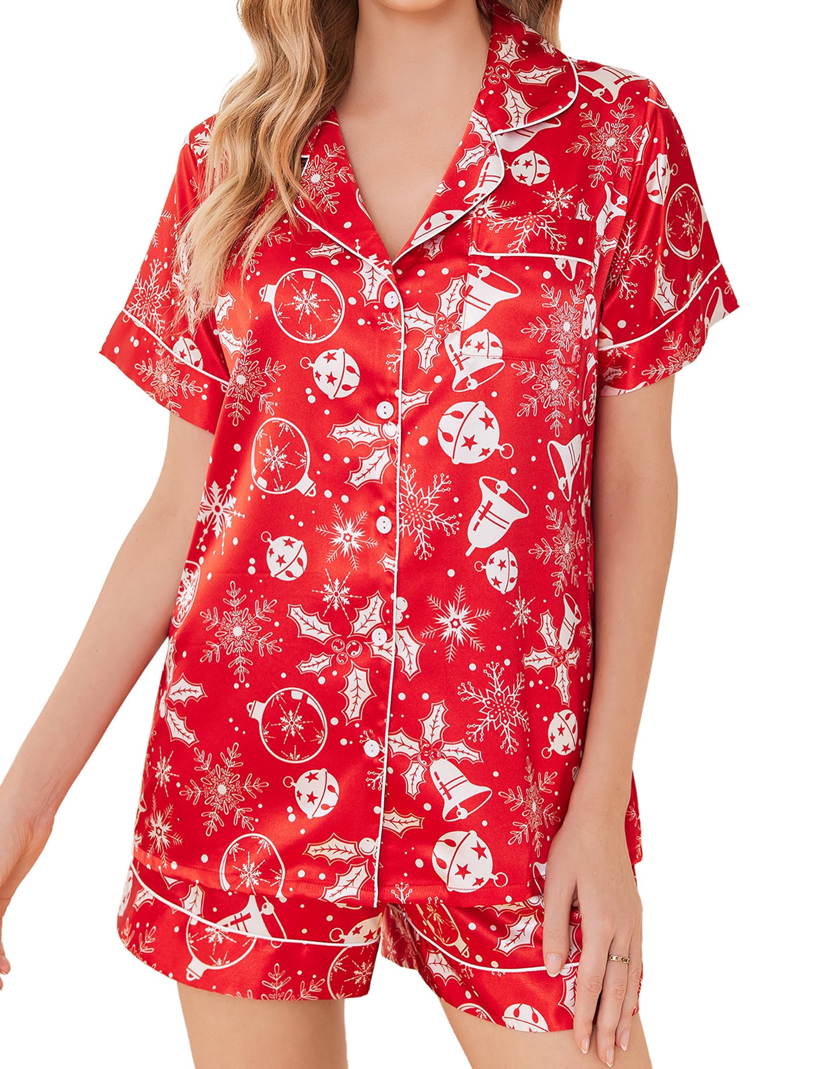 Ekouaer Conjunto de pijama para mujer, pijama de satén de seda de 2 piezas
