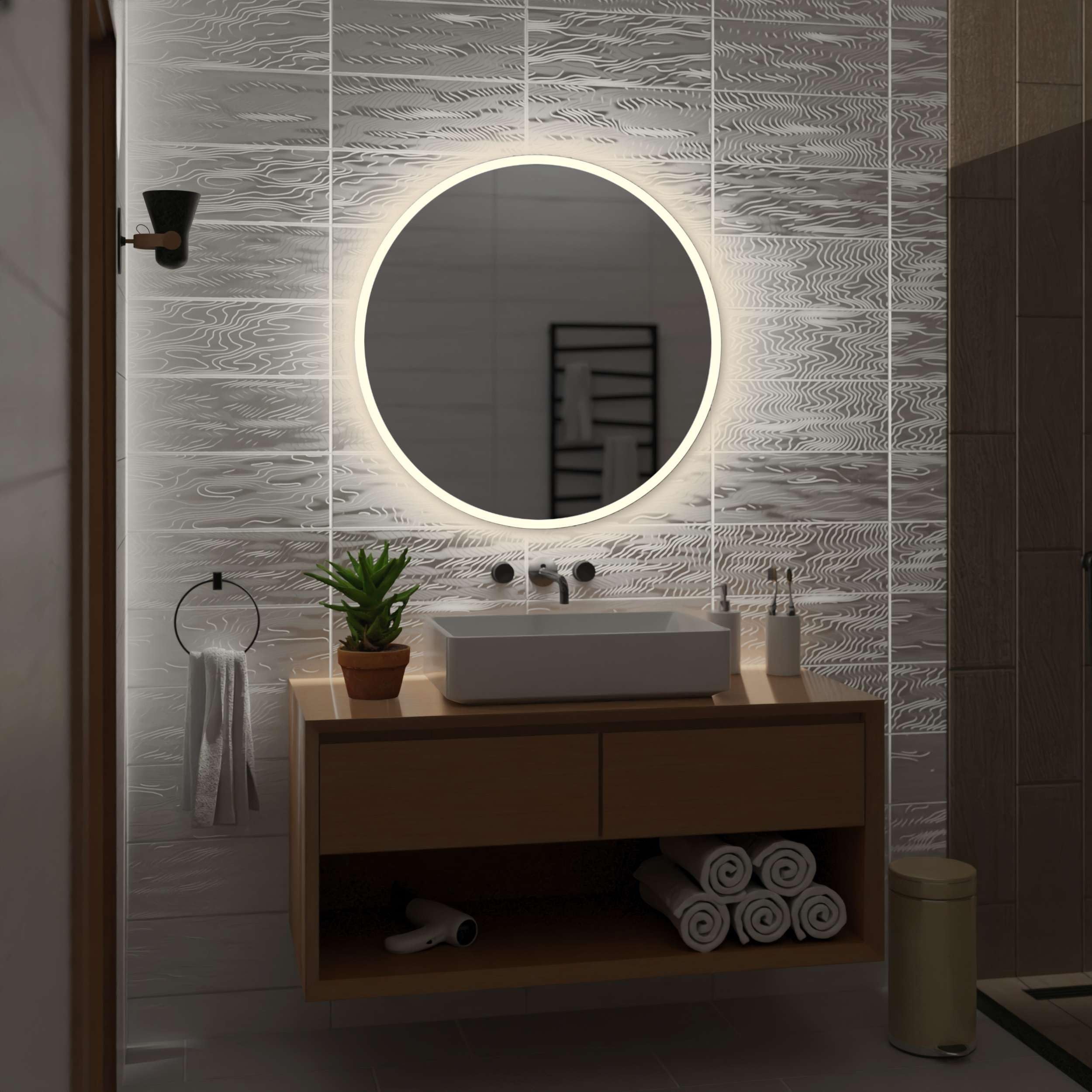 Alasta Espejo de baño LED Moderno y Elegante, Espejo Redondo, Espejo de Pared, Espejo Iluminado, Espejo LED - Delhi - 100 cm - Iluminación LED - Blanco Neutro