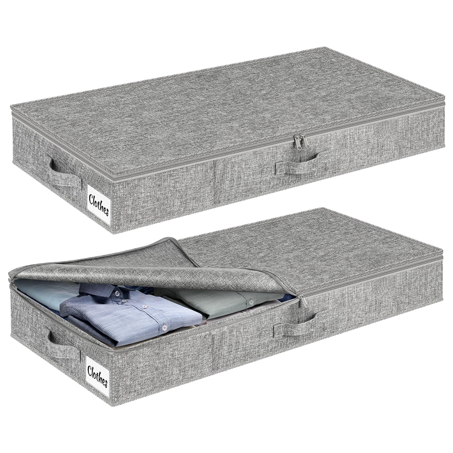 Contenitore sotto il letto, con coperchio, altezza 12 cm, 2 pezzi, pieghevole, lavabile, con 3 maniglie, coperchio con cerniera, per vestiti, coperte