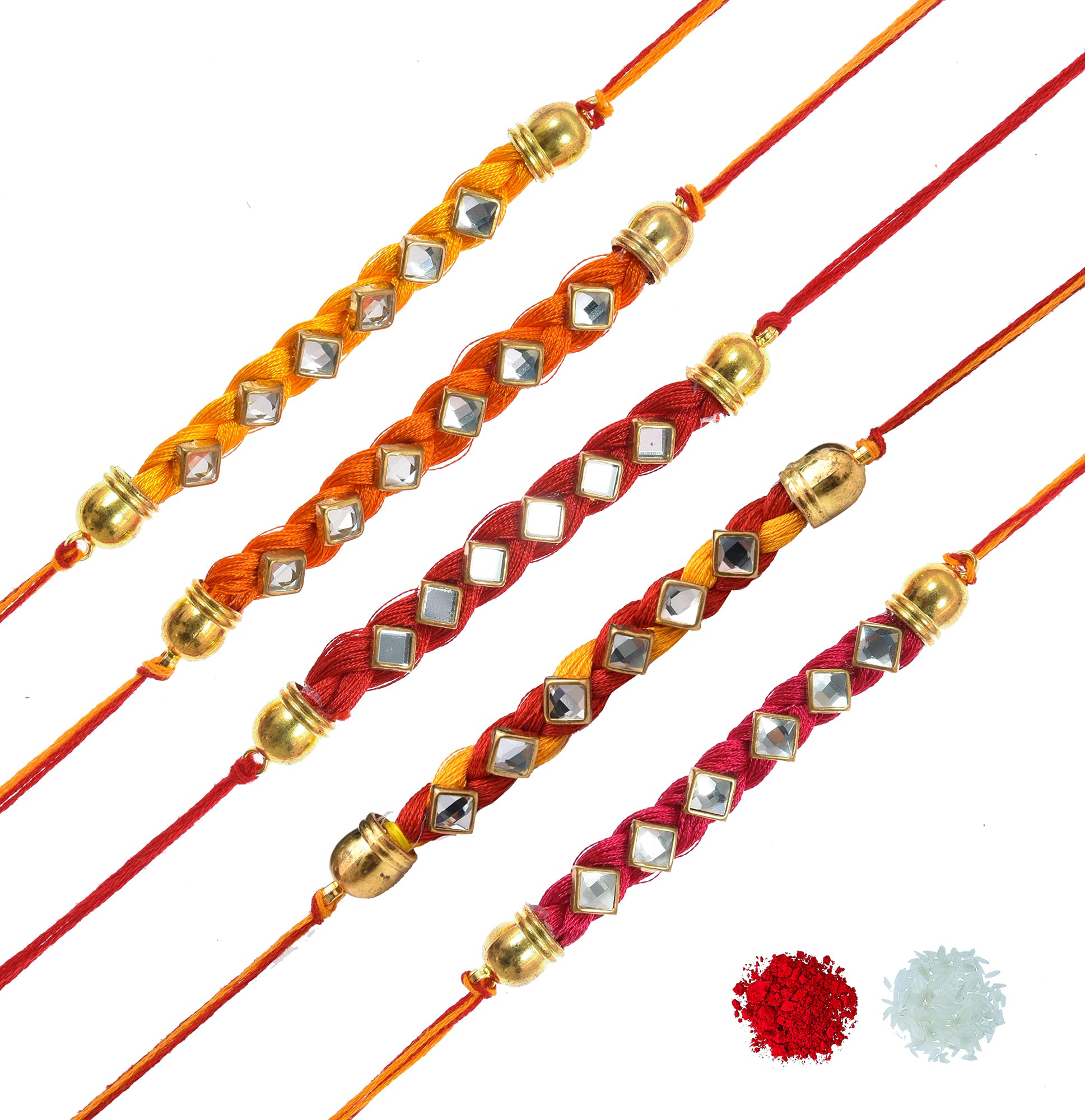 Pride Store Amazing Pack of 5 Multi-color Kundan Rakhis with Roli Chawal, Rakhi for Bro, Veer Ji, Veera, Bhai, Bhaiya Bhabhi or any other whom you consider as your brother. (B0B5TRR4C7) Amazon Price History, Amazon Price Tracker