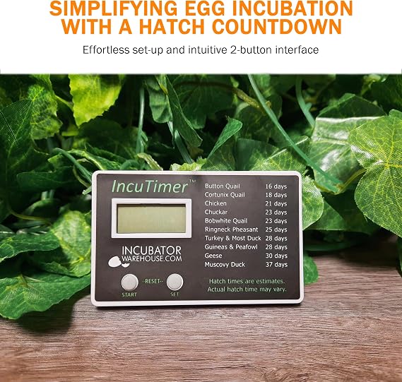 IncuTimer, Egg Incubator Hatch Timer, Countdown, 90 Day Maximum, Simple Setup