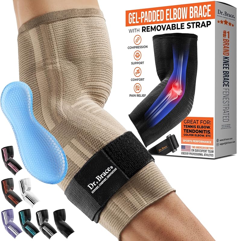 DR. BRACE® Elite Elbow Brace Support, Breathable Elbow Compression Sleeve with Gel Pad for Golfer's, Tennis Elbow & Tendonitis Treatment & Pain Relief
