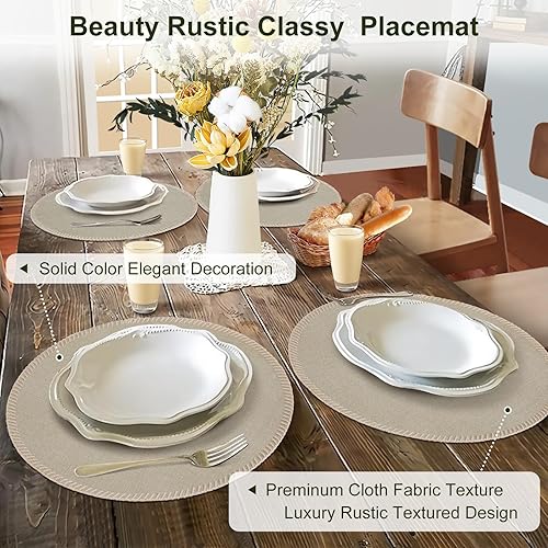 Miniatura 2 de Juego de 8 manteles individuales redondos de tela, tela tipo lino, resistentes al calor y lavables a máquina, sin arrugas, de poliéster grueso para