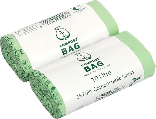 All-Green 10 Litre x 50 Compost Bag Compostable Bags - Kitchen Caddy Liner - Food Waste Bin Liners - EN 13432-10L Bags with Composting Guide