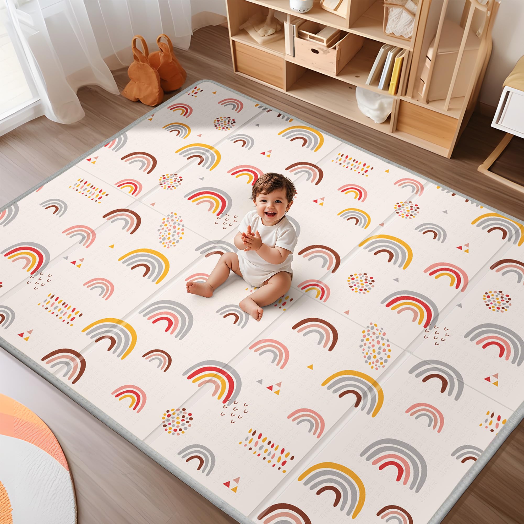 Baby Play Mat,79x71 Foldable Play Mat for Baby,Extra Large Tummy Time and Crawling Mat,Waterproof,Anti-Slip Baby Crawling Mat,Foam Play Mat for Baby,Folding Play Mats for Babies and Toddlers,Rainbow