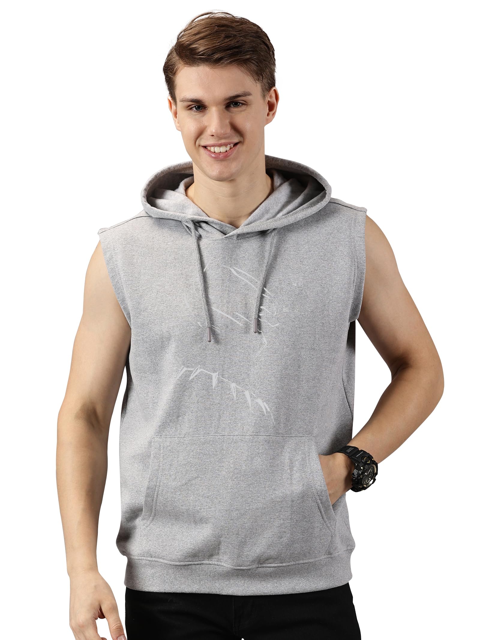 men's sleeveless hoodie with dragon print, hooded pullover vest with front pouch pocket, stylish casual gym & streetwear