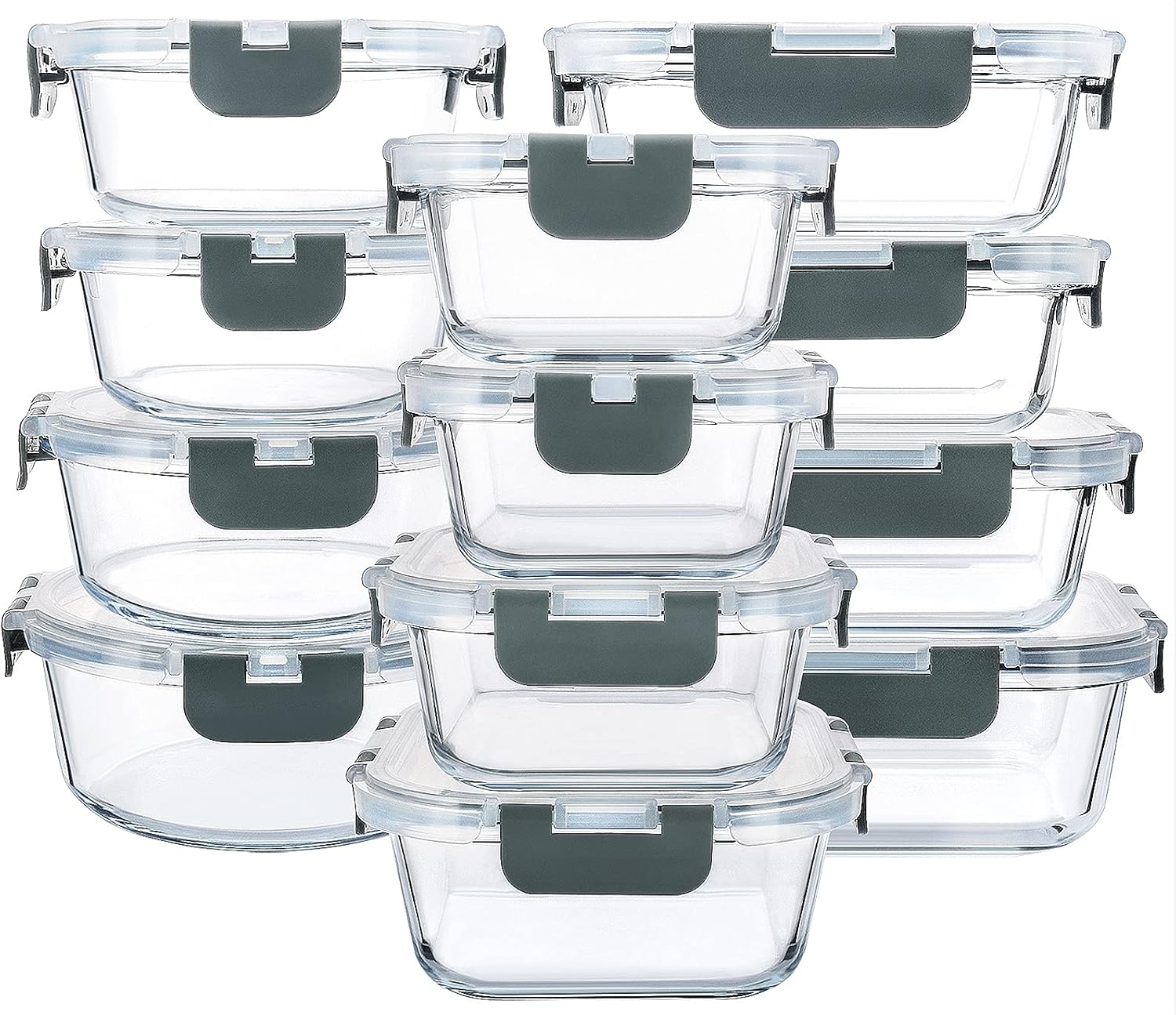 24-Piece Glass Food Storage Containers with Locking Lids,Glass Meal Prep Containers Set - Airtight Lunch Containers, Microwave, Oven, Freezer and Dishwasher - Thumbnail 2