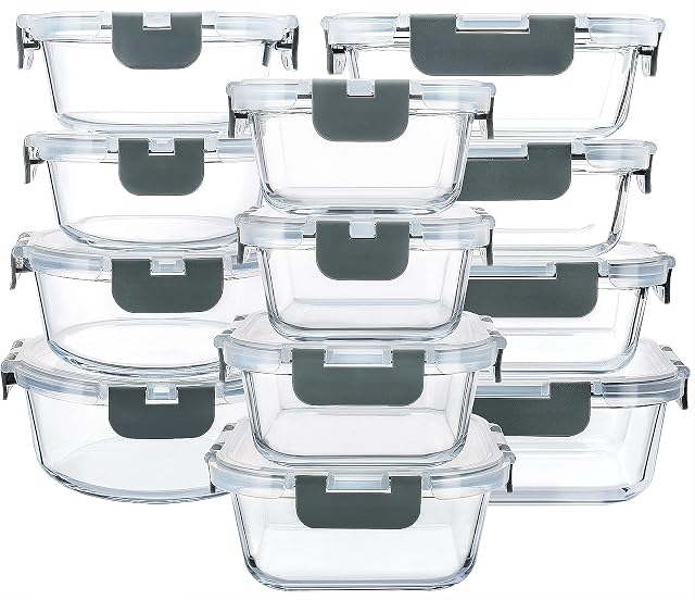 MCIRCO Glass Food Storage Containers 24 Pieces [12 Containers + 12 Lids] with Upgraded Snap Locking Lids, Glass Meal Prep Containers Set - Airtight Lunch Containers, Microwave, Oven,zer and Dishwasher