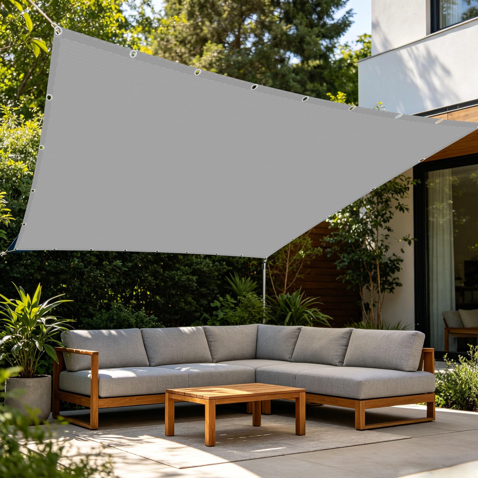 Voile d'ombrage 1.5x4m imperméable gris clair avec oeillets et cordons
