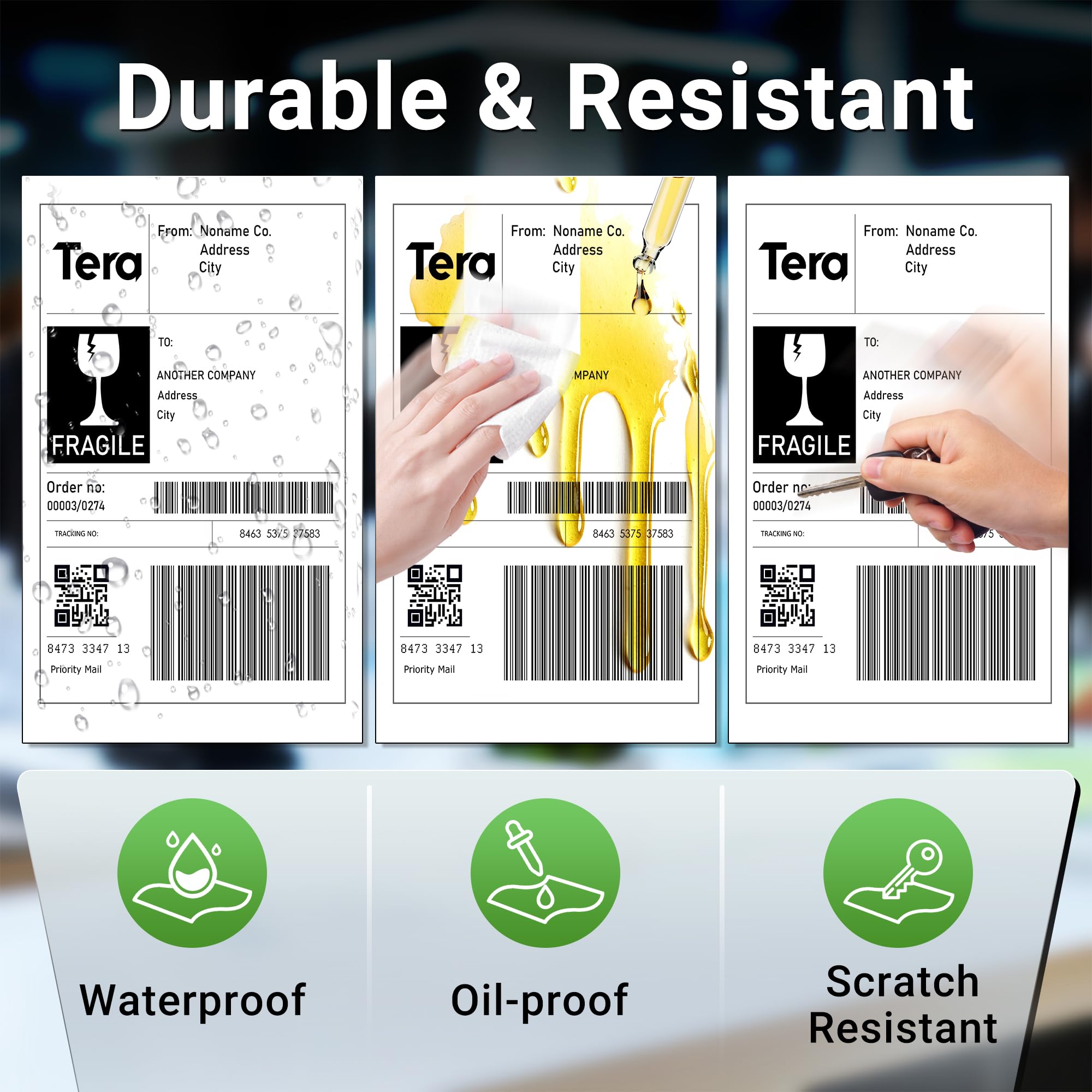 Tera Etichette termiche per spedizioni (10,2 x 15,2 cm) (1000 etichette/stack) senza BPA, senza sbavature, compatibili con varie stampanti, etichette adesive permanenti
