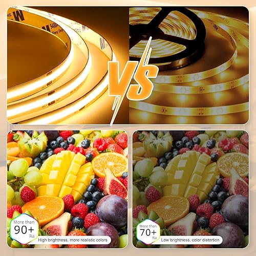 Miniatura 6 de Tira de luz LED COB de 65.6 pies con control remoto, tira de luces LED de color blanco cálido brillante regulable de 3000 K, tira de luces LED