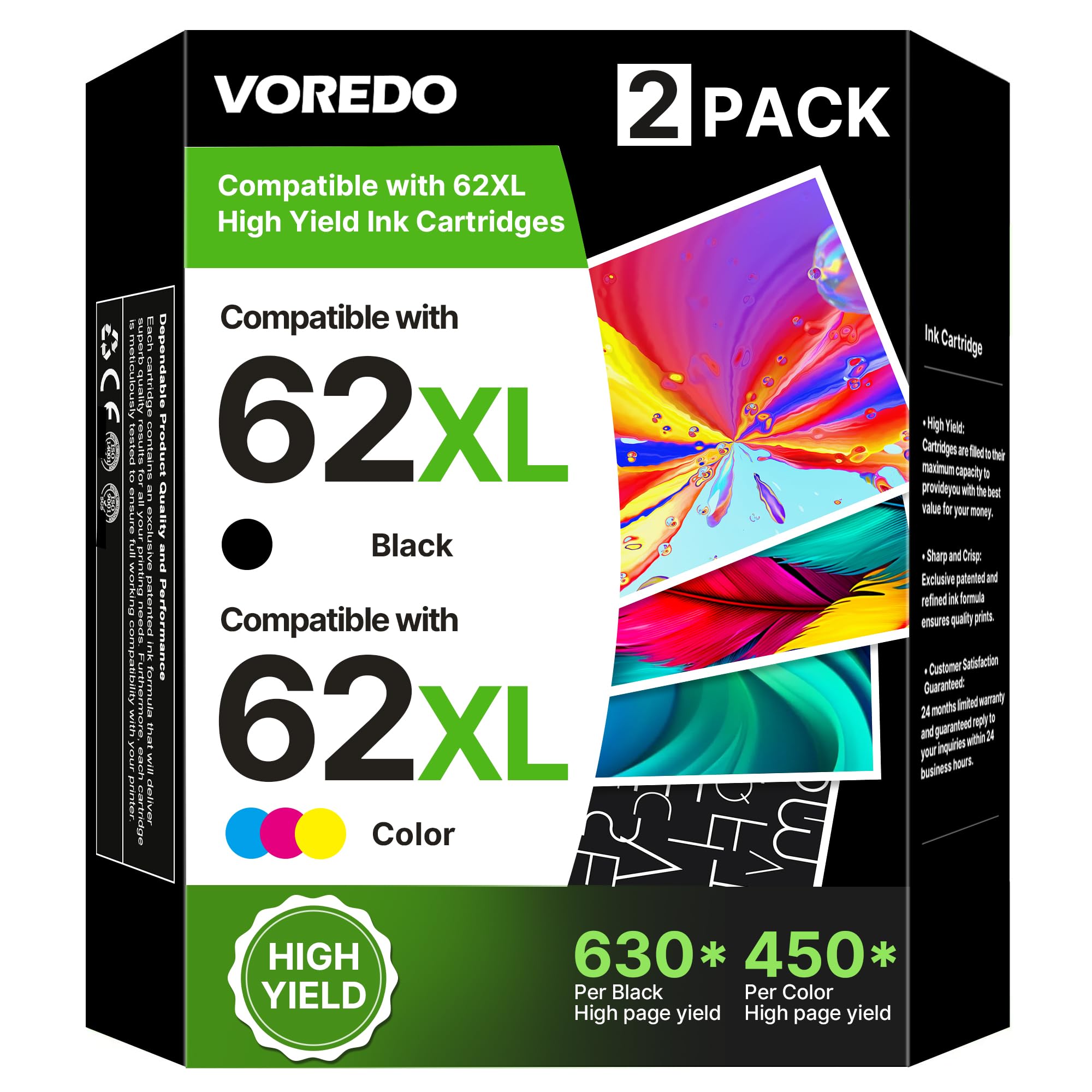 62XL Ink Cartridges Black and Color Compatible for HP Ink 62 XL 62XL Work for Envy 5540 5643 5542 5544 5545 5640 5642 5660 5665 7640 7645 8000