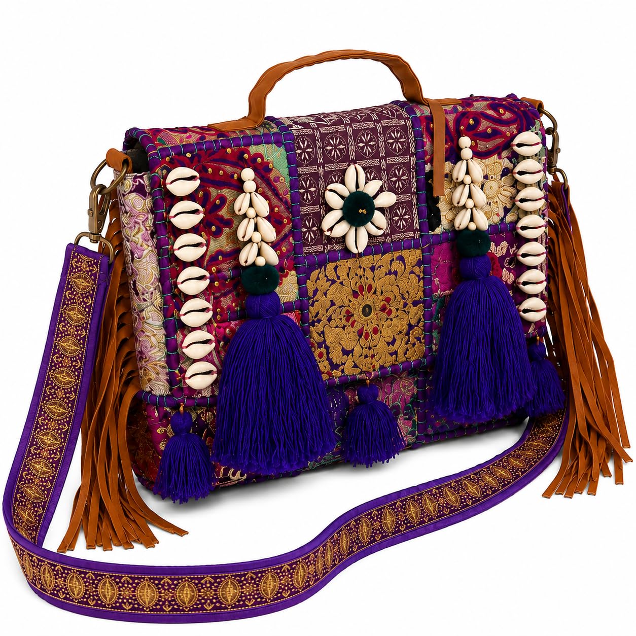 urban harbor Handmade Banjara Sling Bag for Women, Rajasthani Handicraft Crossbody Shoulder Purse, Embroidered Patchwork Boho Ethnic Handbag with Kodi Shell, Designer Festival Bag for Women-picture-46