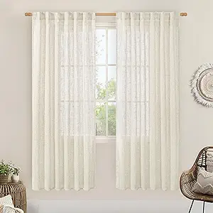 LAMIT Natural Linen Semi Sheer Curtains 78 Inch for Bedroom, Light Filtering Neutral Window Curtains Farmhouse Boho Back Tab and Rod Pocket Panels, Natural Cream Ivory, 2 Panels, 52 x 78 Inch