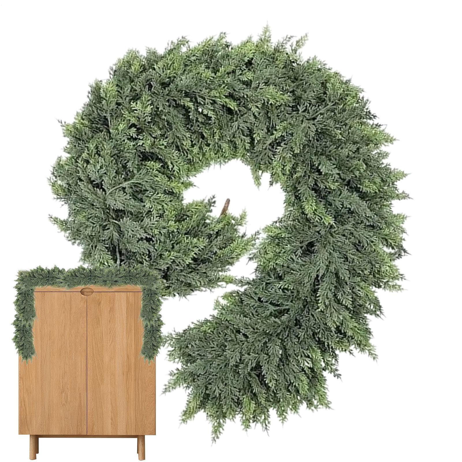 Guirnalda Navideña Decoración de Repisa con Guirnalda de Pino Falso | Corona Decorativa Realista para Chimenea Escaleras Interior Bodas Pared Exterior Árbol Vacaciones