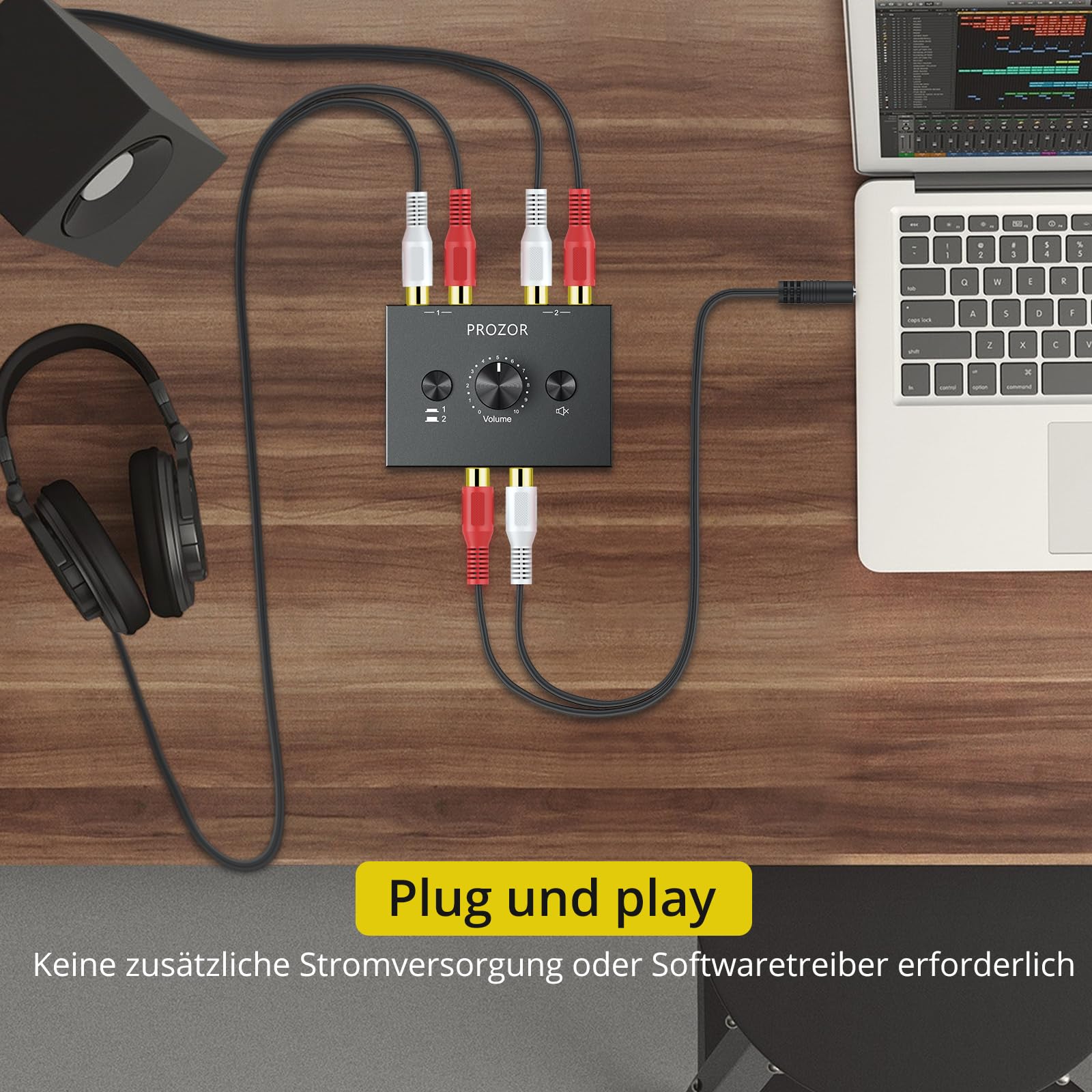 PROZOR 2(1)-IN-1(2)-Aus Cinch Stereo Audio Bidirektionaler Umschalter R/L Stereo Audio AB Umschalter R/L-Stereo-Audio-Schalter Splitter mit Stummschalttaste und Keine Externe Stromversorgung